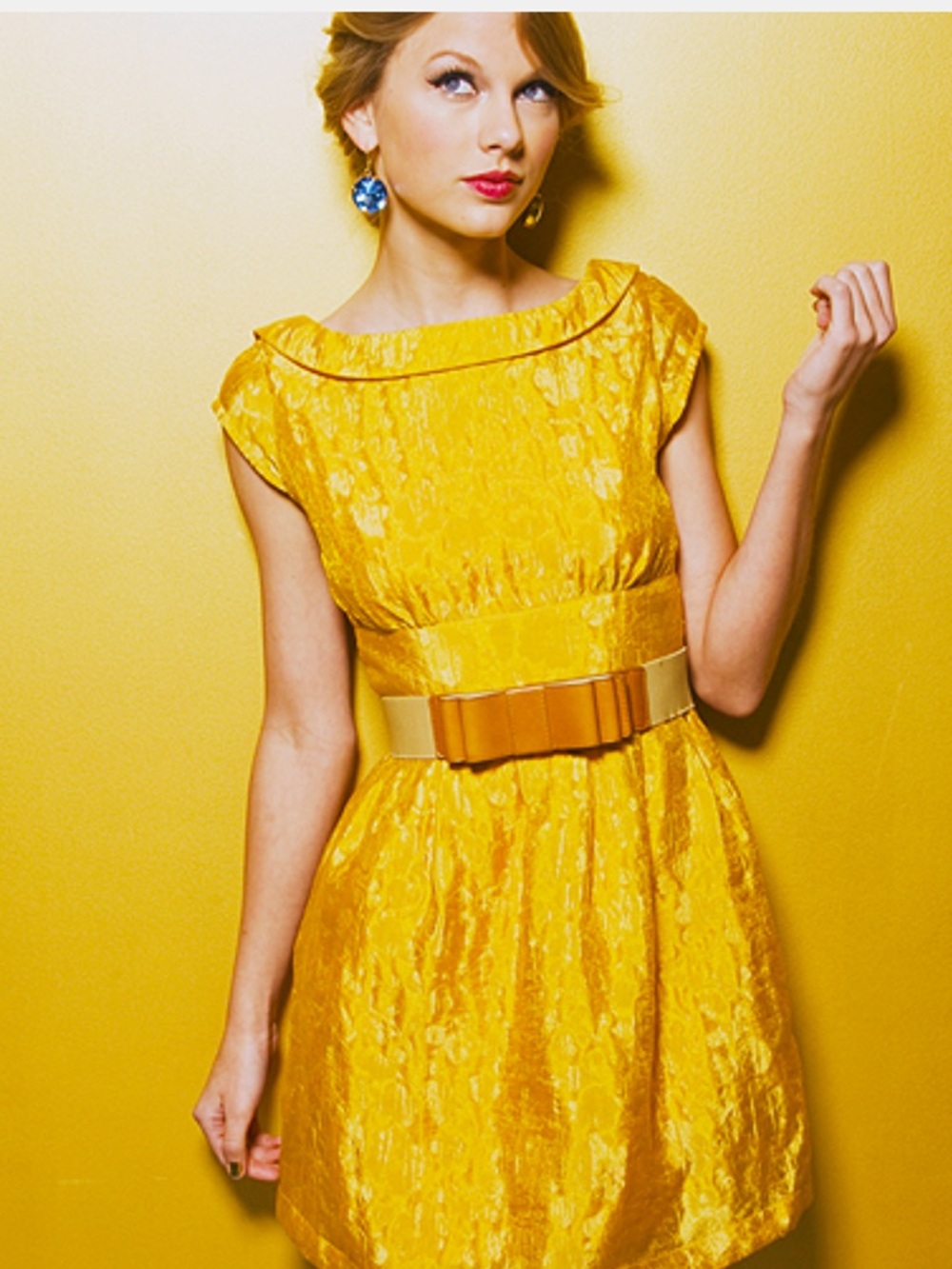 Anthro Tulle Yellow gold Textured jacquard Mod modern Mini Dress XS floral 50s